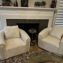 Set Of 2 Beige Swivel Chairs