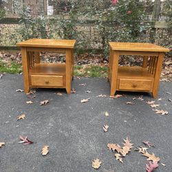 Mission Style Oak Side Tables - Pair