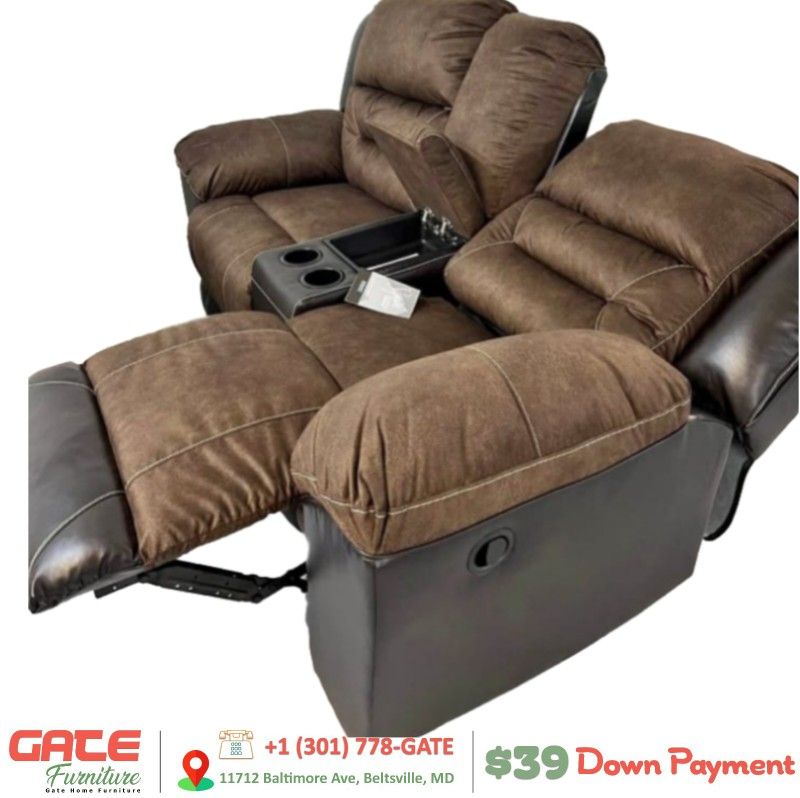 EARHART CHESTNUT RECLINING LOVESEAT WITH CONSOLE