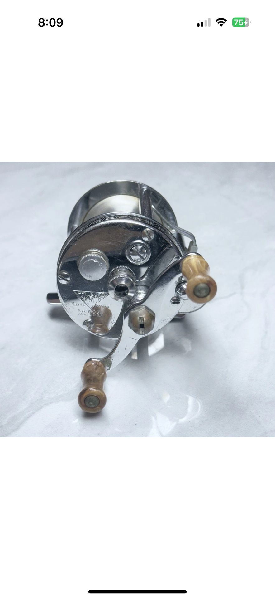F87- Vintage Pflueger Akron No. 1893L Fishing Reel USA Made Wood Handles