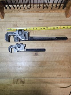 Vintage 10" And 18" Trimo Pipe Wrench Monkey Tool Trimont Steel USA 