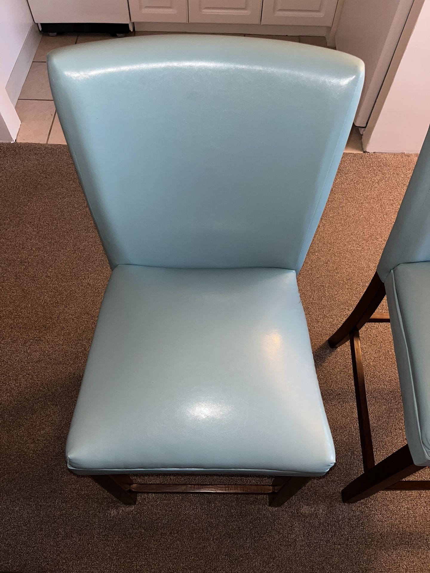 Gently Worn Baby Blue Faux Leather Chairs