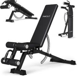 Mikolo 1200LB Weight Bench, Adjustable Workout Bench with Detachable Leg Support, Vertical Storage Space-Saving Exercise Bench for Home Gym, Incline F