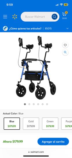 ELENKER Andador con Ruedas Vertical Andador con Ruedas de Pie para Todo Terreno, Ruedas de 10 "PU para Personas Mayores Azul