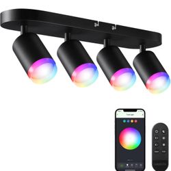 LEONLITE 30W 4-Light Smart LED Track Lighting, 2.4G WiFi, Dimmable RGBCW (2K) Directional Ceiling Spot Light with APP & Voice & Remote Control