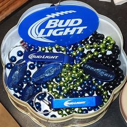 X6 VINTAGE BUD LIGHT COLLECTABLE BOTTLE OPENER KEYCHAIN MARDI GRAS BEAD