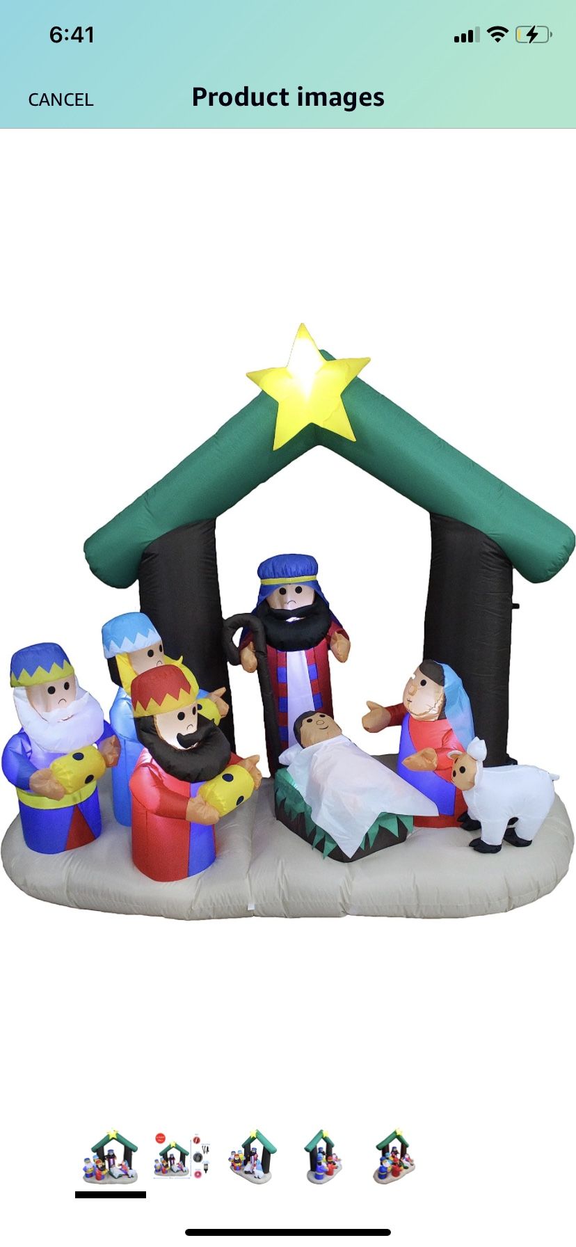 6 Foot Tall Christmas Inflatable Nativity Scene Manger Set with Three Kings Sheep Stable LED Lights Outdoor Indoor Holiday Decorations Blow up Yard Gi