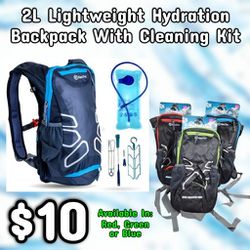 NEW 2L Lightweight Hydration Backpack With Cleaning Kit: njft
