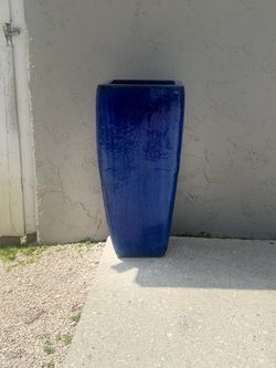 Large Blue Ceramic Outdoor Planters – Set of 2