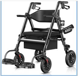 Walkers for Seniors 2 in 1 Wheelchair Combo, 450 lb Foldable Rollator Transport Chair with Seat, Heavy Duty Rolling Walker 10" Wheels for All Terrain,