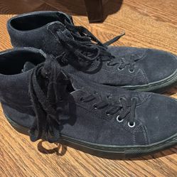All saint blue suede with camouflage bottom high top sneakers