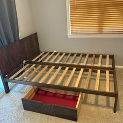 Queen Size Wooden Bed Frame With Drawers