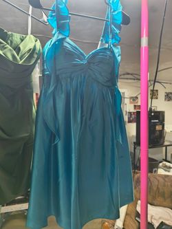 Elegant Teal Satin Cocktail Dress with Ruffle Straps