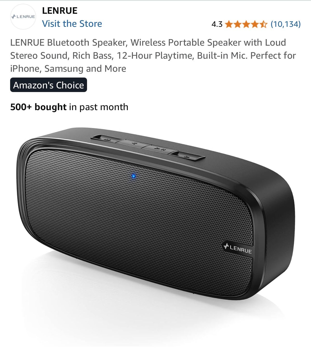 LENRUE Bluetooth Speaker, Wireless Portable Speaker with Loud Stereo Sound, Rich Bass