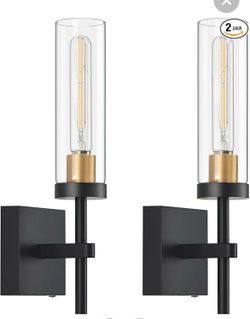 SET OF 2 Wireless black and gold Wall Sconces with Remote Control, Battery Operated Wall Sconce - brand new