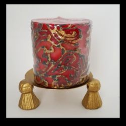 Red Unscented Round Candle with A Gold/Copper Stand