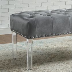 Velvet Upholstered Bench with Acrylic Legs