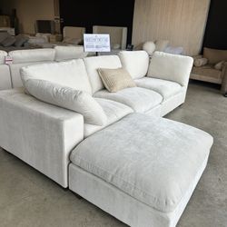 White Modern Sectional Modular Cloud Sofa Couch with Reversible Chaise Ottoman