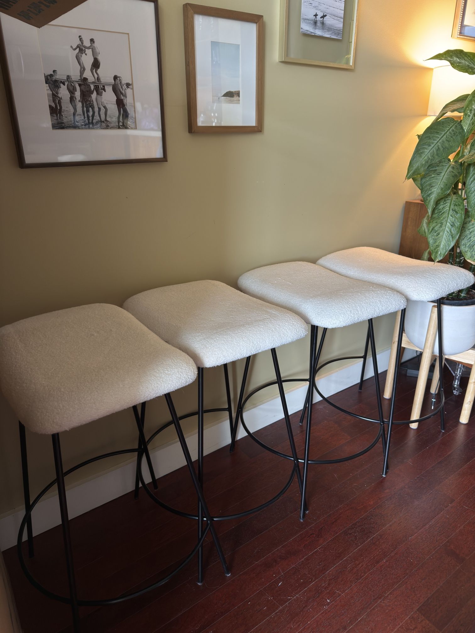 4 White Boucle Backless Counter Height Stools