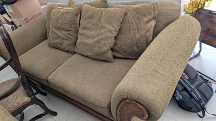 Two-Seat Fabric Loveseat with Wood Trim