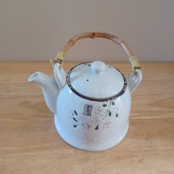 New Japanese Floral Ceramic Teapot With Bamboo Handle 