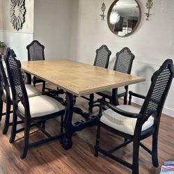 Dining table & 6 cane chairs