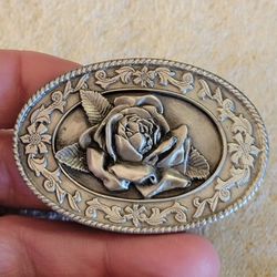 Vintage 1985 Small 3D Rose Flower Fashion Siskiyou Buckle Company 