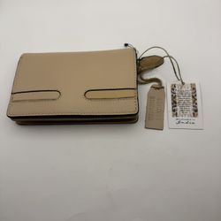 Genuine Beige Pebble Leather Zip Card And Coin Wallet Handcrafted in India NWT