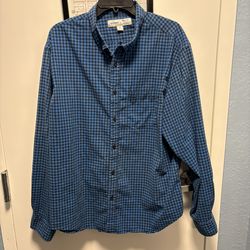 Old Navy Blue Black Check Cotton Slim Fit Button-Up Shirt Men's XXL