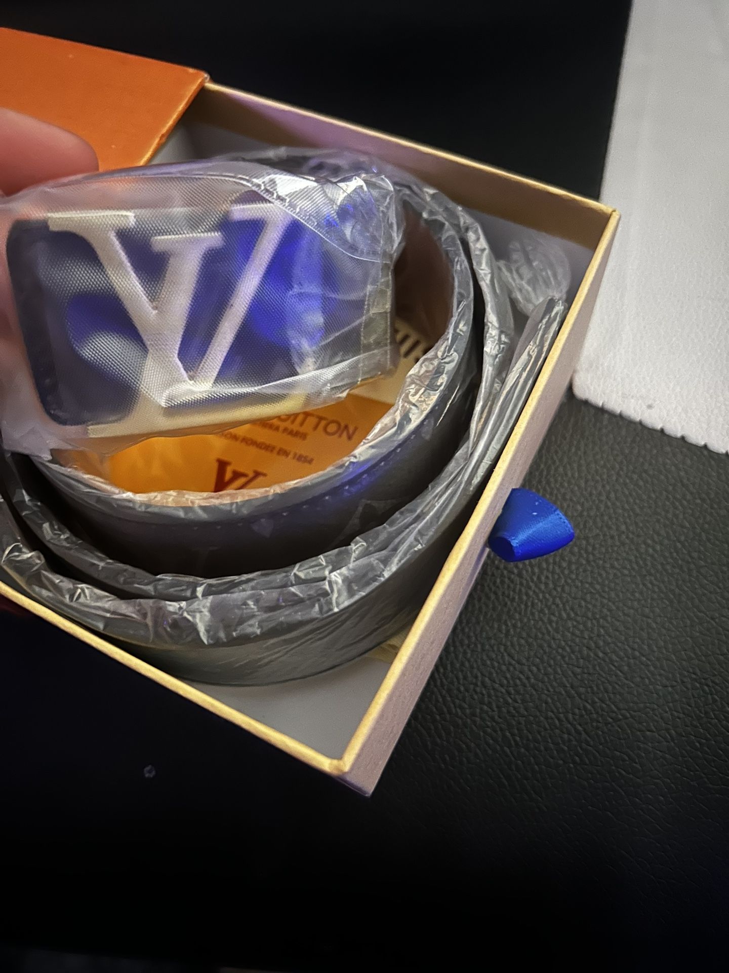 Louis Vuitton Belt, Black Edition W/Bronze Logo Buckle.