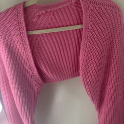 Pink Cropped Knitted Sweater