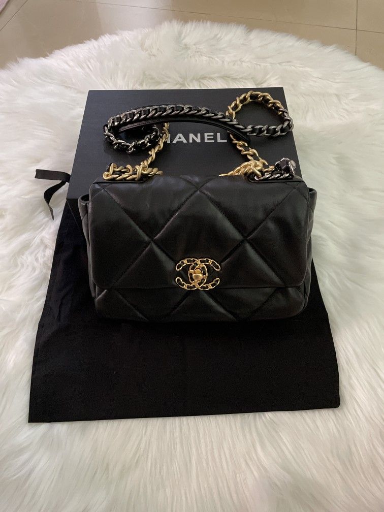 CHANEL 19 Handbag Gold-tone Lamb Handbag Small