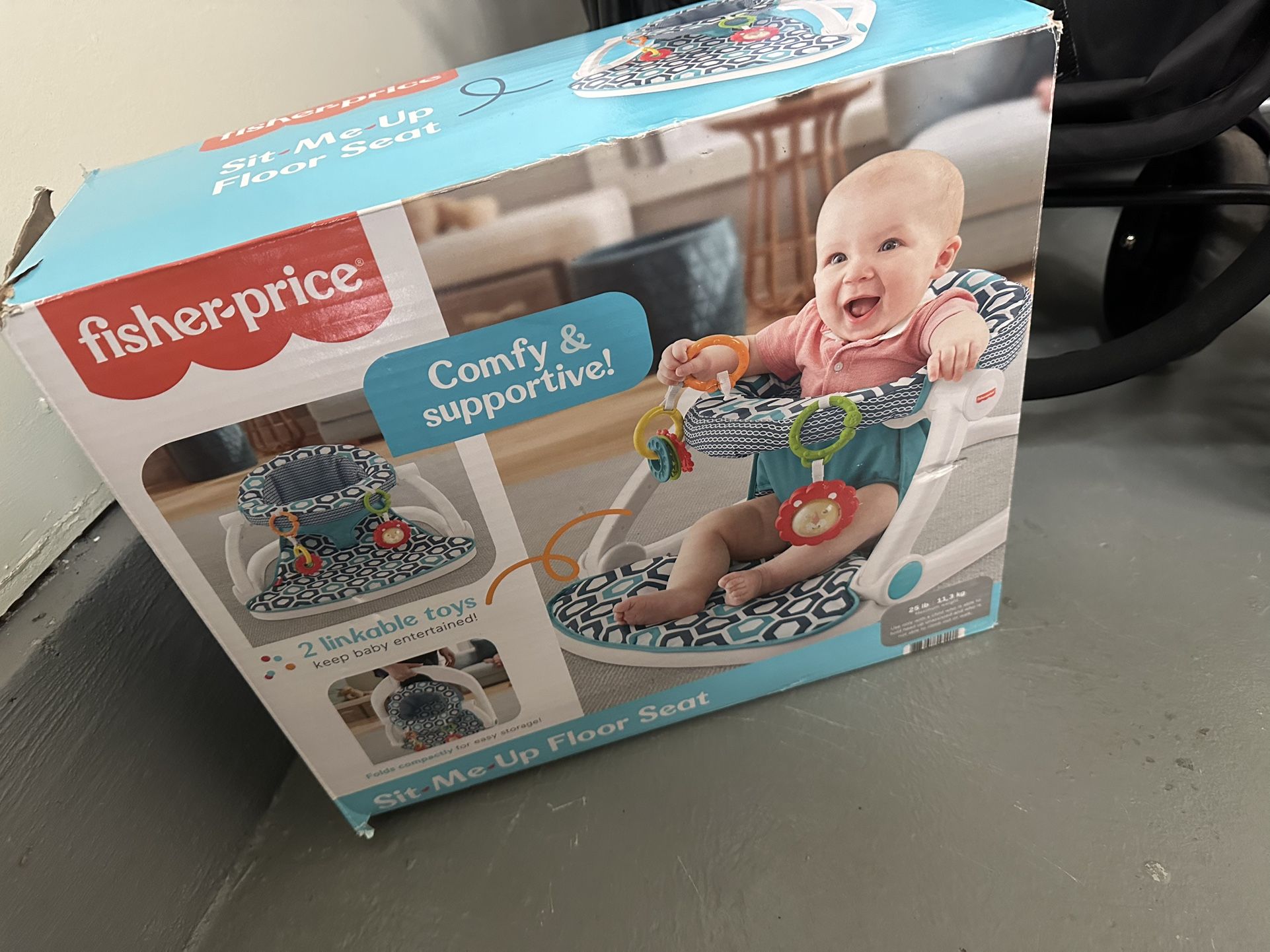 Fisher-Price Portable Baby Chair Sit-Me-Up Floor Seat with Developmental Toys & Machine Washable Seat Pad, Froggy