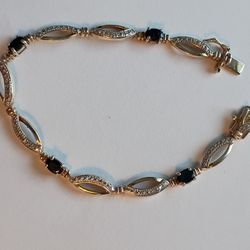 925 Silver With Blue Dark Sapphire 7" Beautiful 