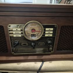 Victrola 6-in-1 Nostalgic Bluetooth Record Player with 3-Speed Turntable with CD and Cassette, Mahogany