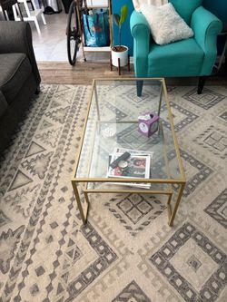 Gold Metal and Glass Coffee Table