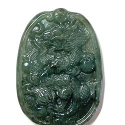 Natural Burma Jade Jadeite Dragon Handmade Pendant Necklace