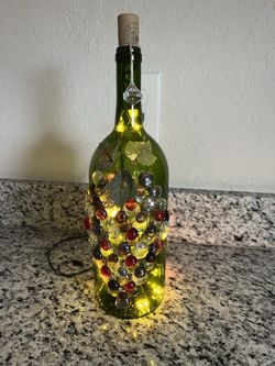 Decorated Wine Bottle - Lights Up - Beautiful Colors