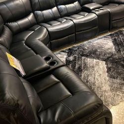 Fourth of July sale. Madrid black leather reclining sectional now $1599. Easy finance option. Same day delivery.