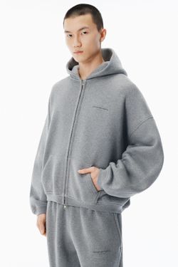 Alexander Wang Grey Hotfix Terry Zip Hoodie Sidewalk Small Oversized Fit Unisex