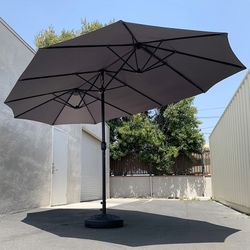 (New) $130 Large 15x9 FT Double Sided Umbrella with Weight Base set (Red/Gray color) 
