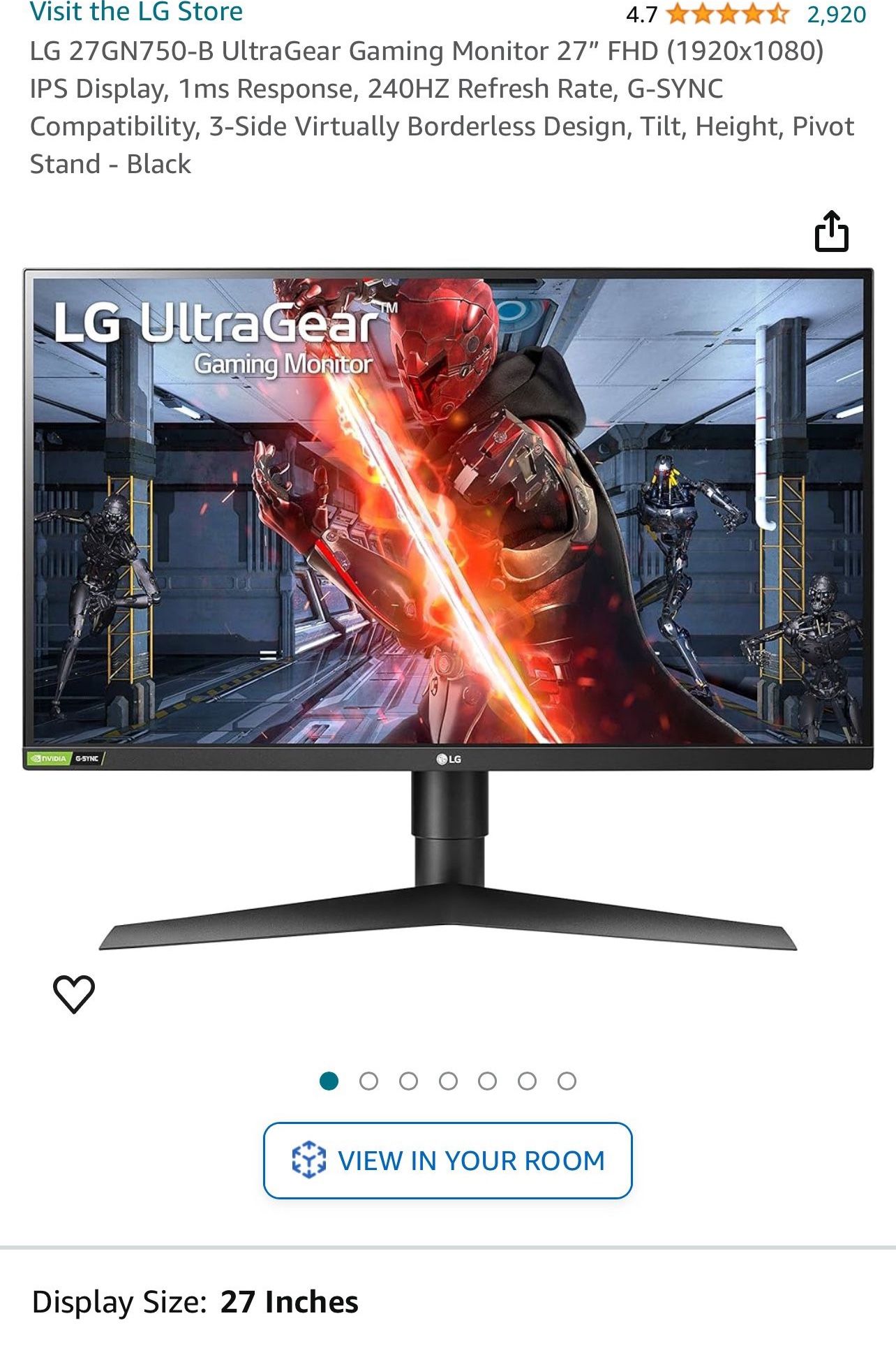 LG 27GN750 B Gaming Monitor 27” 240hz 
