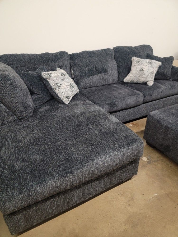 Brand New Plush Blue Gray Sectional
