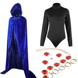 Women's Halloween Cosplay Costume Cape Long Sleeve Bodysuit Hooded Cloak with Gem for Christmas Halloween Party