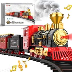 Hot Bee Train Set - Train Toys for Boys with Smokes, Lights and Sound, Toy Train Set for Under Christmas Tree, Toddler Model Trains for 3 4 5 6 7 8+ Y
