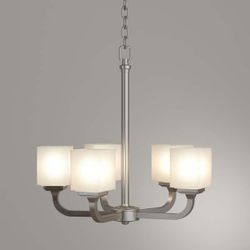 Hampton Bay 5 Light Brushed Nickel Chandelier With Frosted Glass Shades