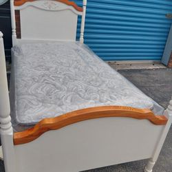 Twin Size Bed Cama Individual Trae Colchón Nuevo Base De Madera Sólida 