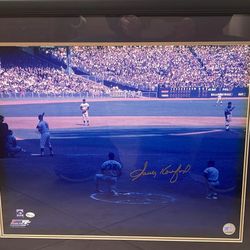 SANDY KOUFAX PITCHING TO ROGER MARIS 1963 WORLD SERIES AUTOGRAPHED PHOTO