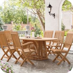 💎 TEAK WOOD NATURAL FINISH 7 PIECE SET OUTDOOR DINING PATIO POOL SIDE💎