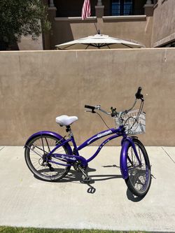 Purple Beach Cruiser Bike with Basket
